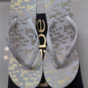 Bebe White and Gold Women's Wedge Heel Sandals